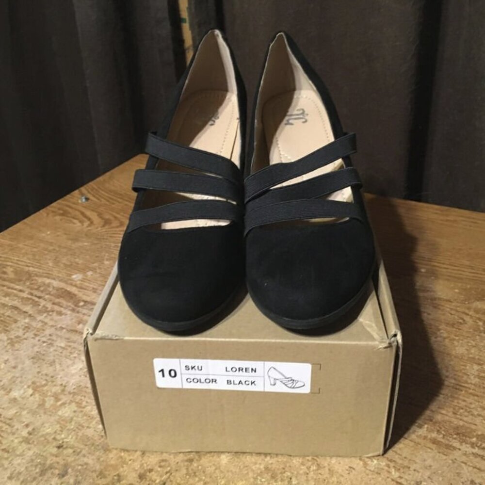 J. C WOMENS BLACK LOREN PUMPS ROUND TOE HEELS SIZE 10